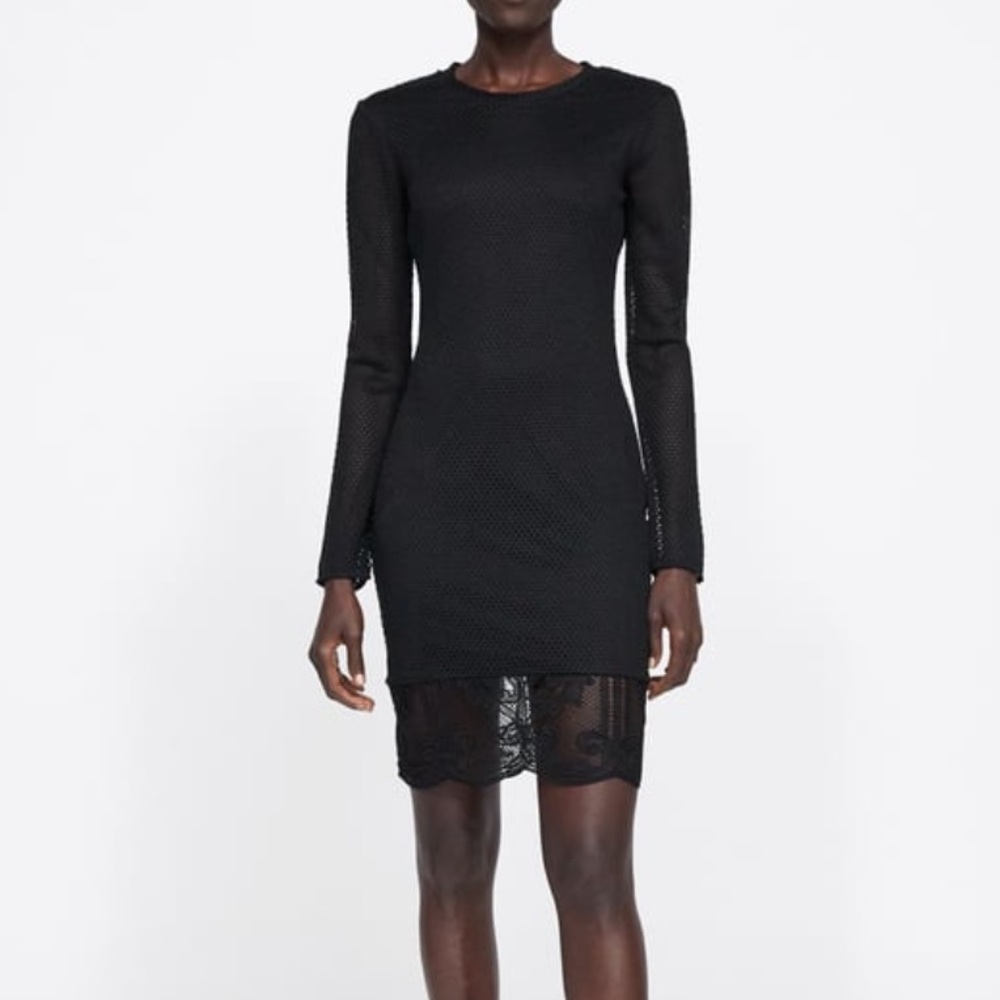 ZARA new without tag black mesh trim midi dress  size L